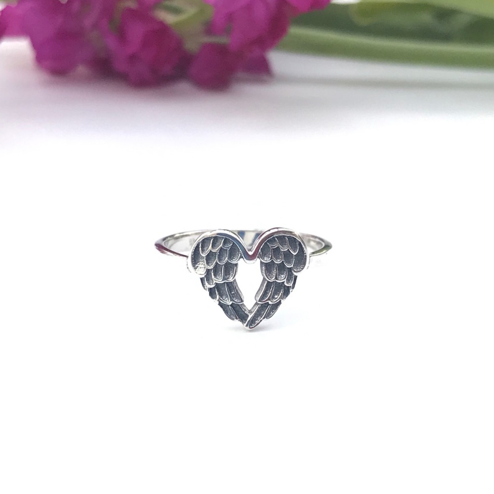 Heart Angel Wings Sterling Silver Ring - Picture 6 of 8